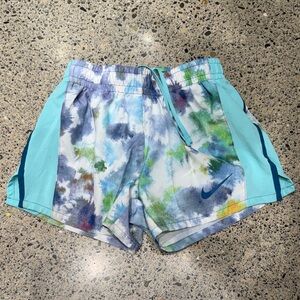 Nike Girls Tie-Dye Running Shorts - Aqua, Blue & Multi